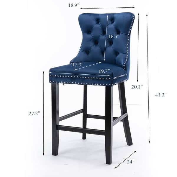 dimension image slide 2 of 7, Contemporary Tufted Velvet Upholstered Counter Bar Stools Set of 2