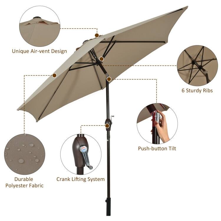9-Foot Outdoor Market Patio Table Umbrella with Push-Button Tilt and Crank Lift for Sun Shade
