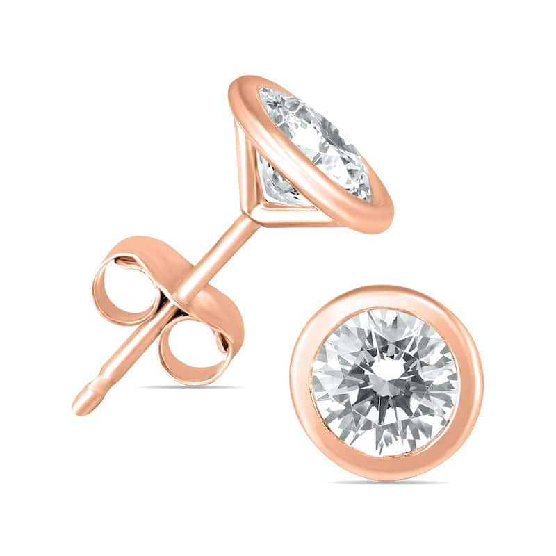 Marquee 1/2 Carat TW Bezel Diamond Solitaire Stud Earrings in 14K Rose Gold