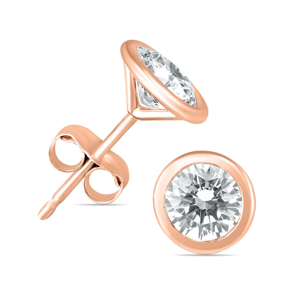 Marquee 1/2 Carat TW Bezel Diamond Solitaire Stud Earrings in 14K Rose Gold