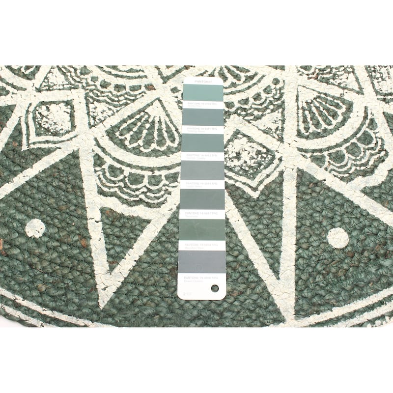 ECARPETGALLERY Braided Weave Palas Denizli Teal Jute Rug - 2'11 x 2'11