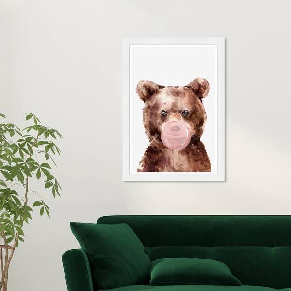 slide 1 of 5, Olivias Easel Prints 'Brown Bear Bubblegum' Animals Brown Wall Art Framed Print