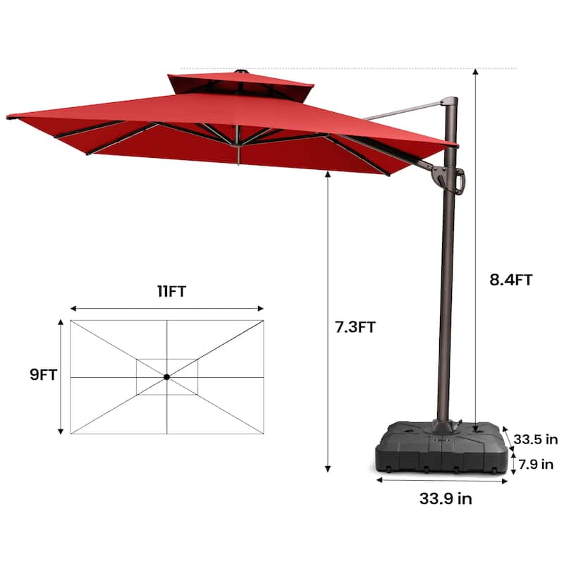 Outdoor 9x11FT Patio Umbrella Cantilever Offset with Dual Top