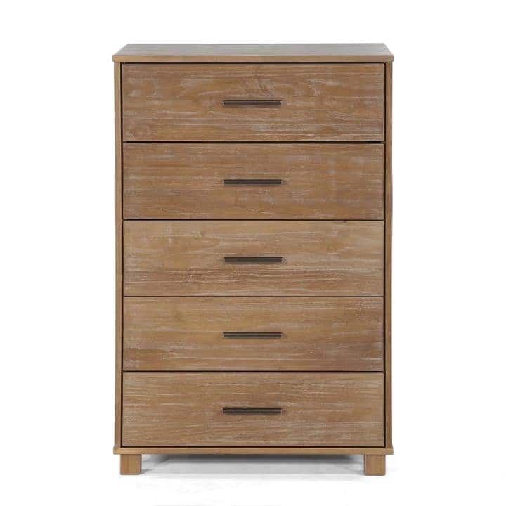 Farmhouse Style 5 Drawer Chest Solid Wood Bedroom Furniture