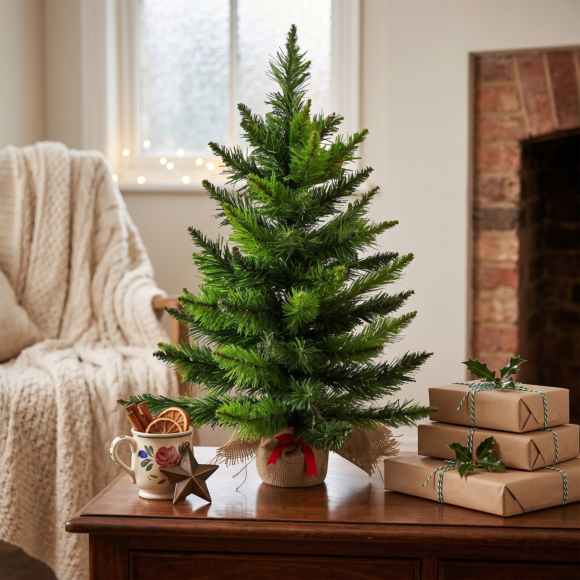 24" Mini Balsam Pine Medium Artificial Christmas Tree in Burlap Base - 2 Foot