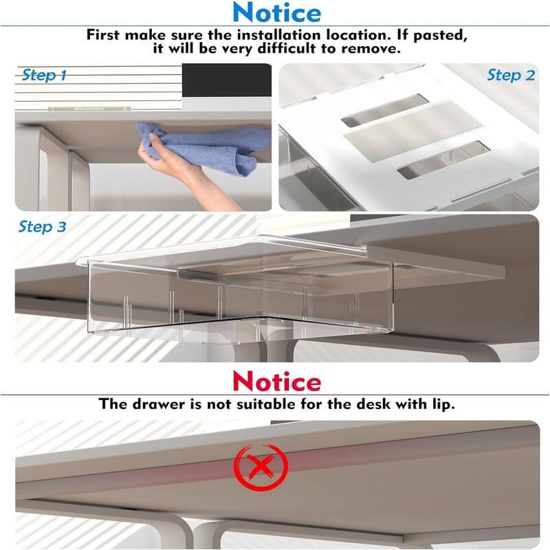 3 Pack Under Desk Drawer Organizer (Clear) Bed Bath & Beyond 39310886