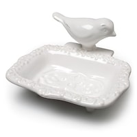 Perched Bird Embossed Soap Dish White Ceramic Kitchen or Bath - Bed ...
