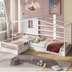 preview thumbnail 2 of 25, Twin Size Wood House Platform Bed, L-Shaped with Fence and Slatted Frame