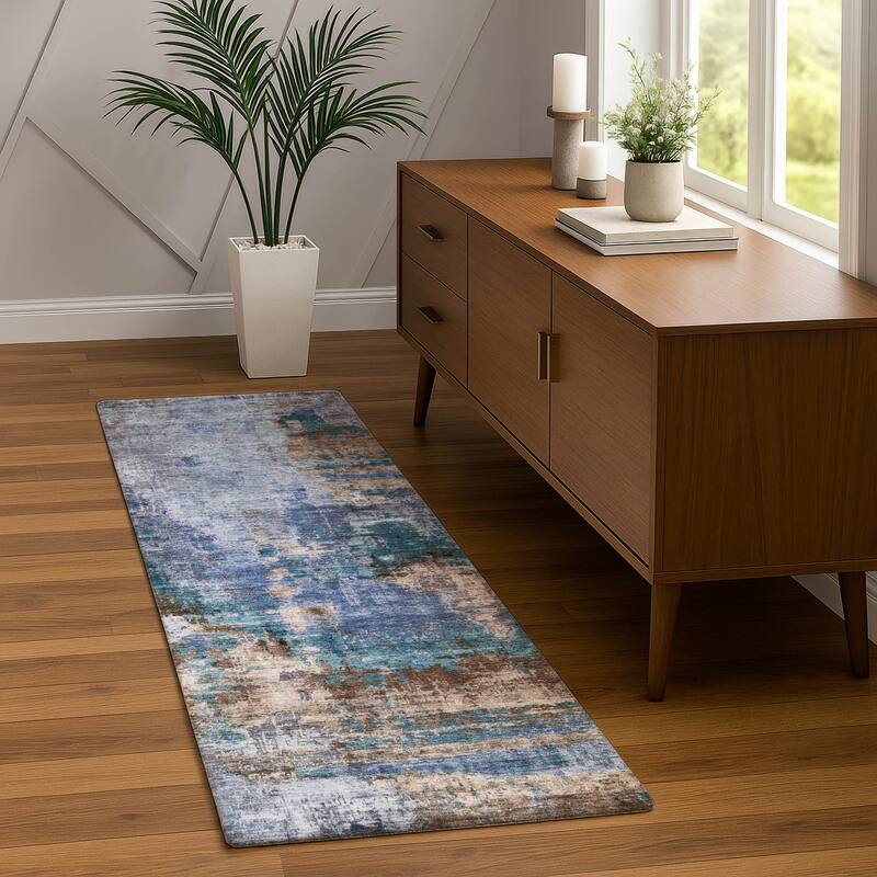Machine Washable Indoor/ Outdoor Abstact Contemporary Chantille Rug