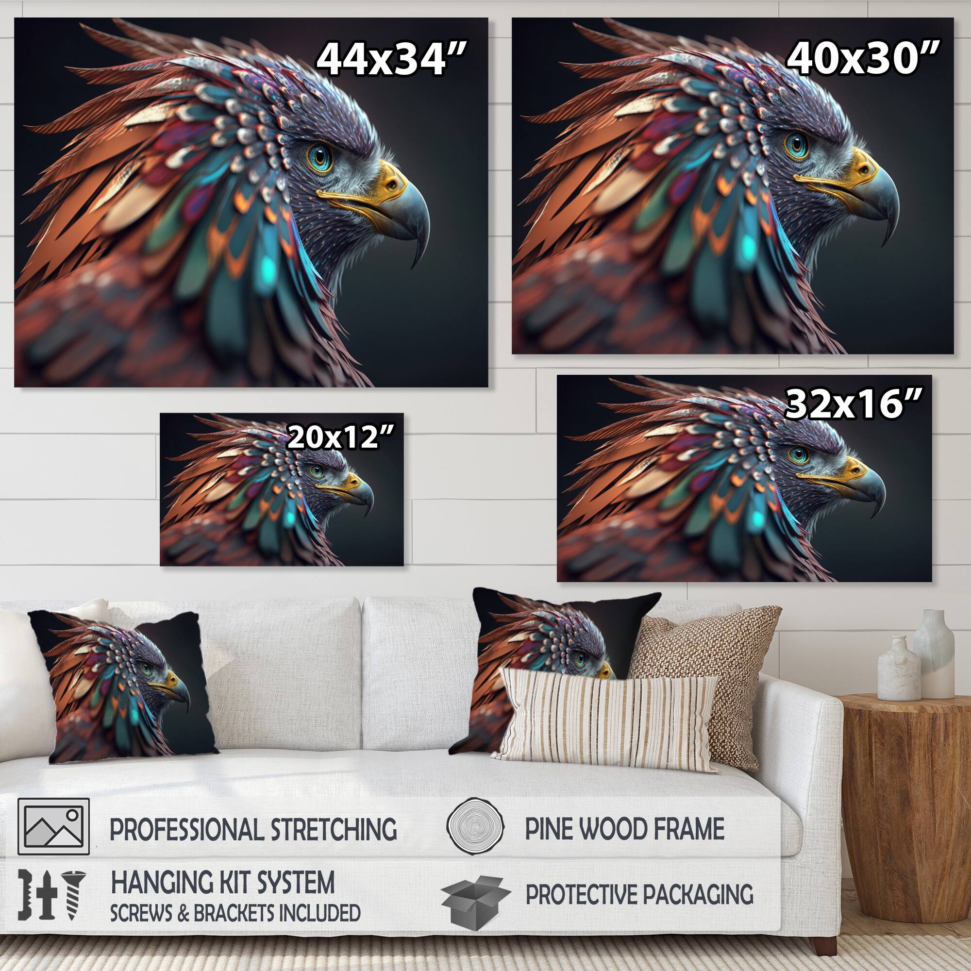 Designart 'Macro Colorful Feather Eagle V' Animals Canvas Wall Art ...