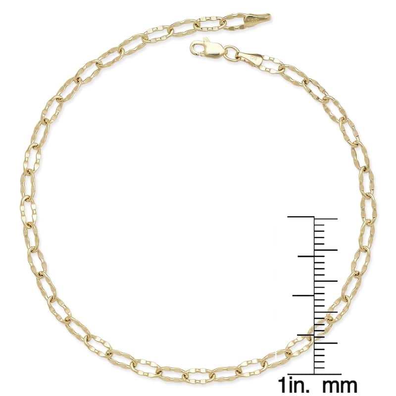 Curata 14k Yellow or White Gold 10-inch Flat Hammered Oval Link Anklet