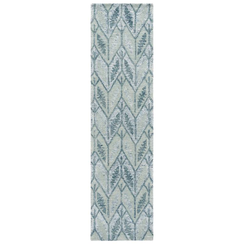 SAFAVIEH Handmade Ebony Reinhild Modern & Contemporary Wool Rug - 2'3" x 9' Runner - Light Blue