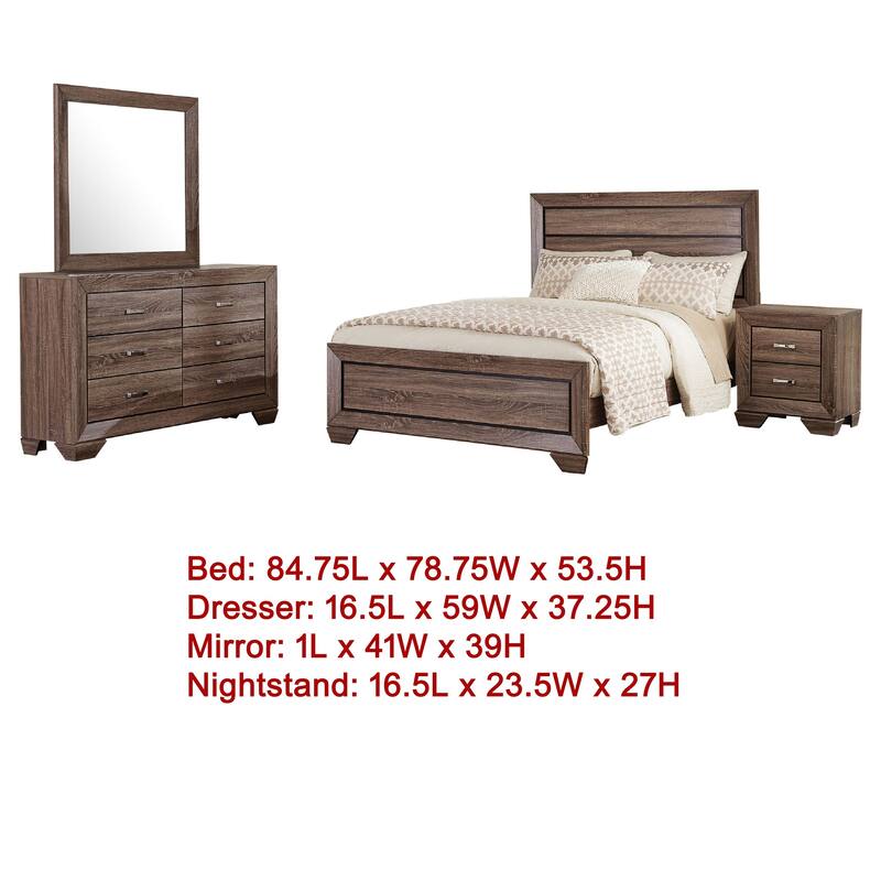 Bello 4pc King Bedroom Set, Transitional Washed Taupe Brown n Black