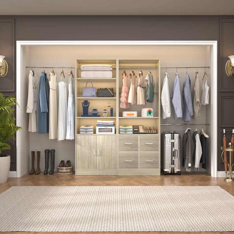 Rackcog Set of 2 Closet Organizer with 2 Doors, Closet System with Drawers for Walk-in Closet