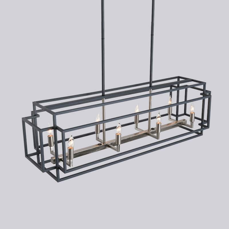 8-Light Linear Chandelier Industrial Farmhouse Kitchen Island Pendant Light Fixture with Metal Frame