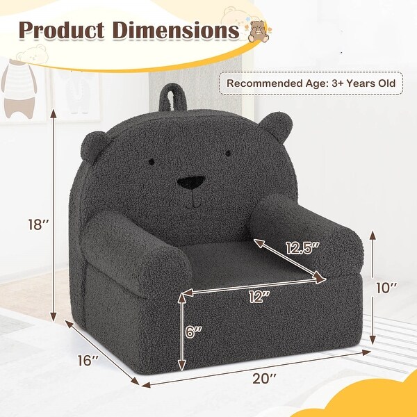 Costway Kids Bear Sofa Toddler Foam Couch with Soft Fleece Fabric
