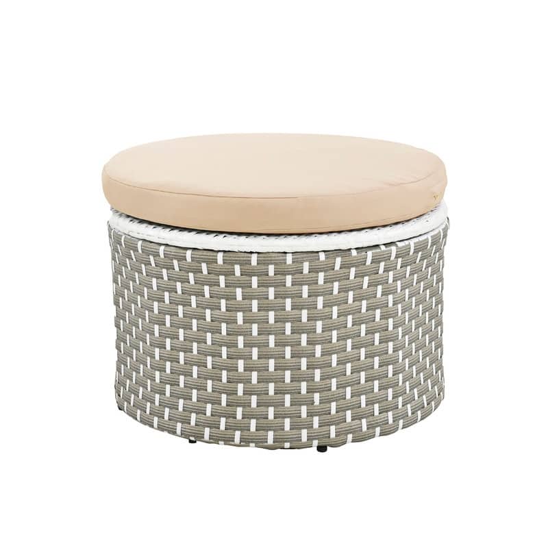 Round Patio Sectional Sofa Set – Two-Tone Rattan Daybed with Retractable Canopy & Modular Seating‌