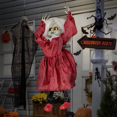 2.8 FT Halloween Animated Doll on a Swing Hanging Creepy Decoration