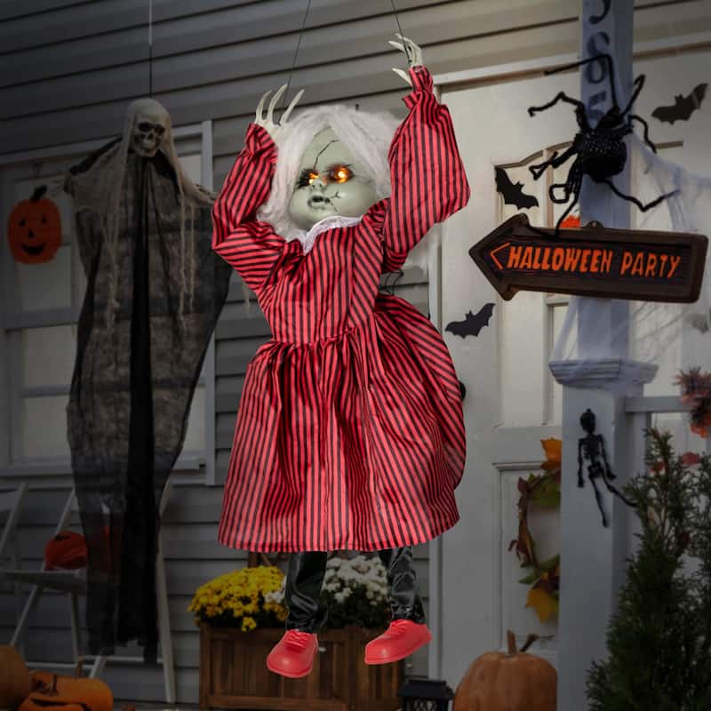 2.8 FT Halloween Animated Doll on a Swing Hanging Creepy Decoration ...