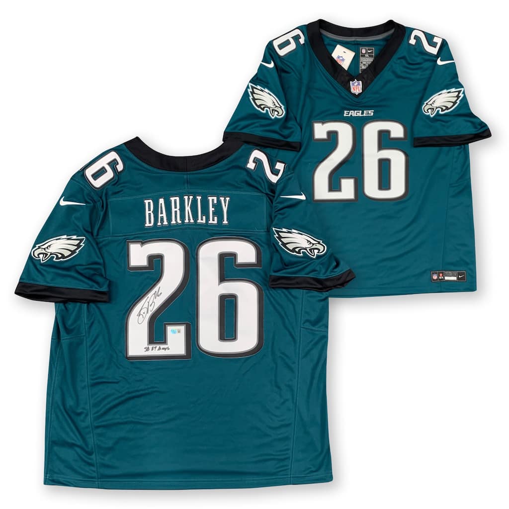 Saquon Barkley Autographed Philadelphia Eagles Super Bowl 59 Champs Signed Nike Limited Football Jersey Beckett COA B - 8' x 11'