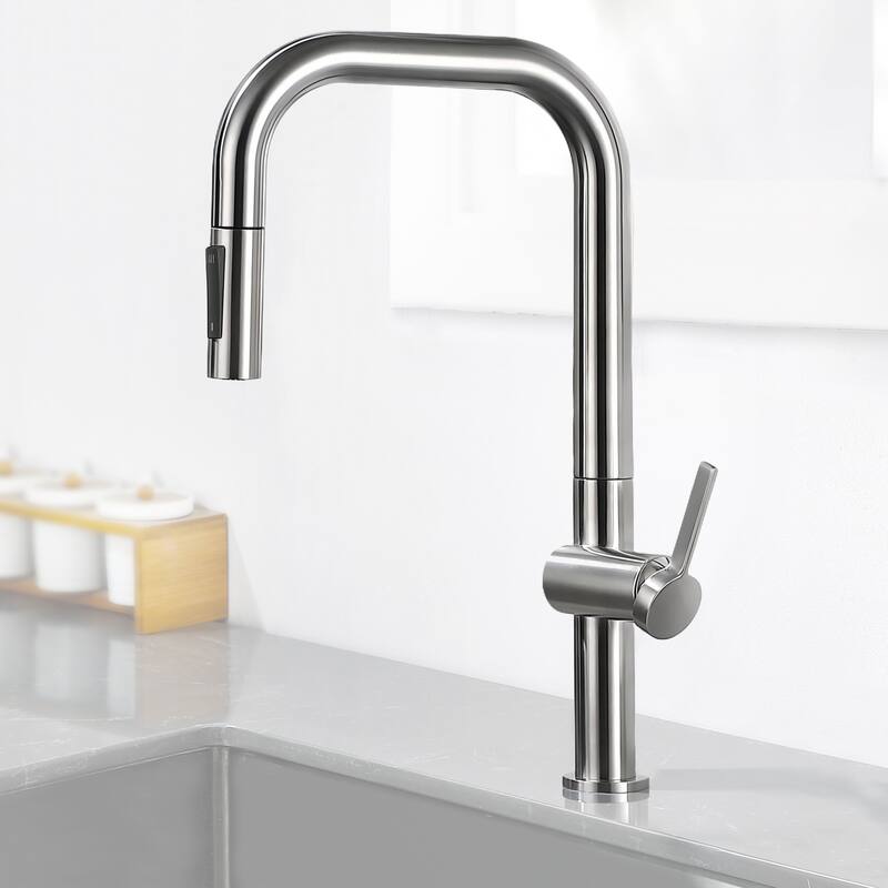 Single Handle Pull Down Sprayer Kitchen Faucet - Stainless steel