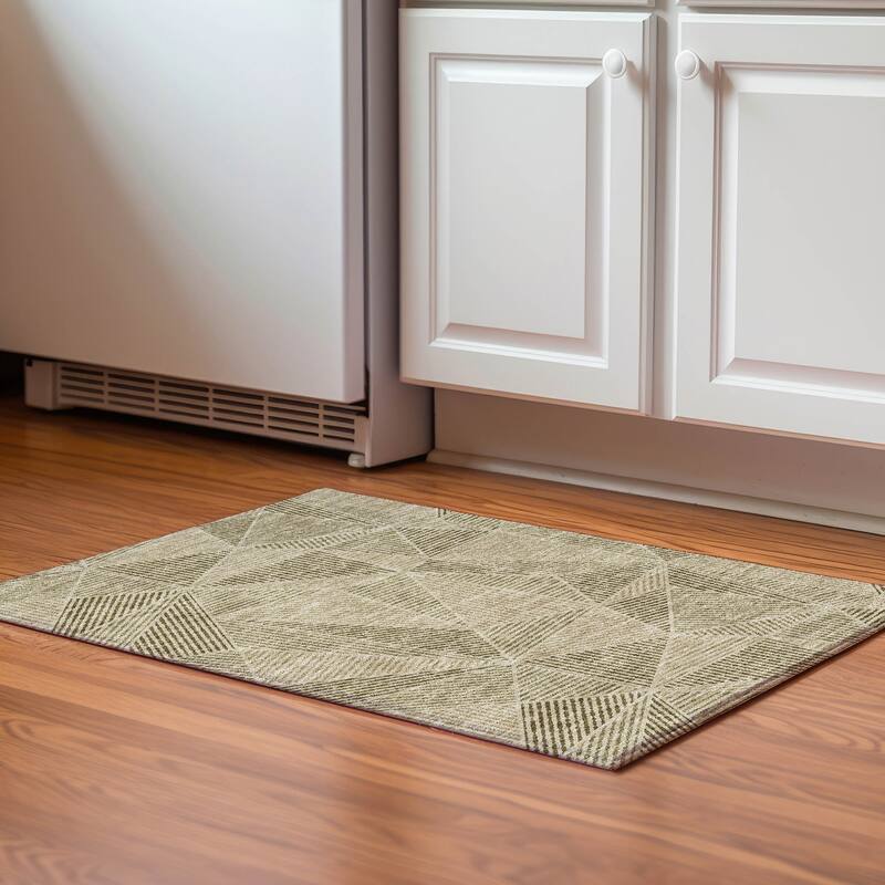 Premium Washable Super Soft Contemporary Mosaic Mayfield Rug - Khaki - 1' 8" x 2' 6" - Rectangle
