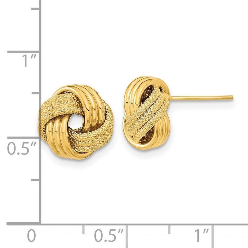 Curata 10k Yellow Gold Polished Textured Triple Love Knot Post Earrings - 10.5x11.5mm