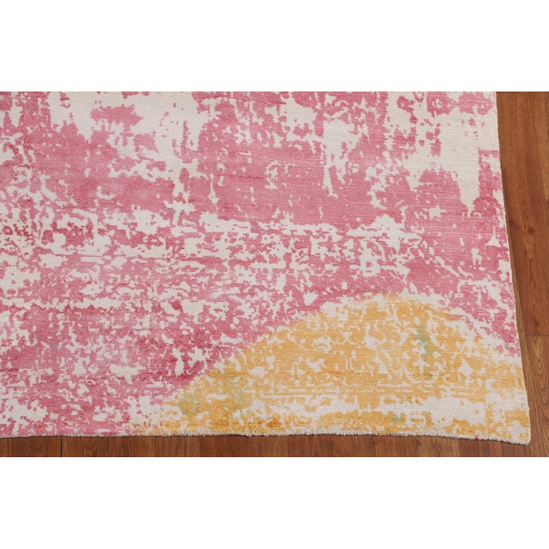 All-Over Pink Abstract Area Rug Hand-Knotted Wool Carpet - 8'0" X 9'11"