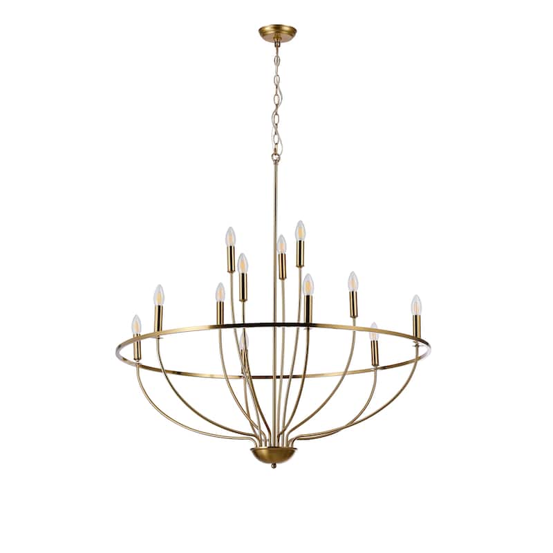 12-Light Metal Lotus Chandelier Graceful Curve Candlestick Ceiling Light