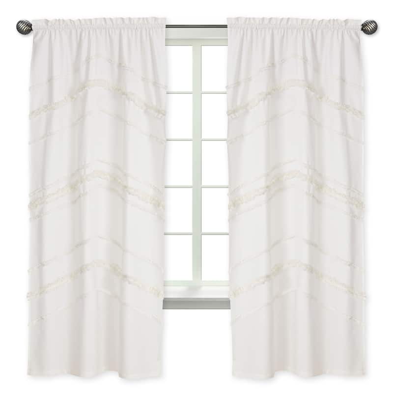 Sweet Jojo Designs Ivory Bohemian Boho Chic 84in Window Treatment Curtain Panel Pair Farmhouse Minimalist Macrame Tufted Fringe