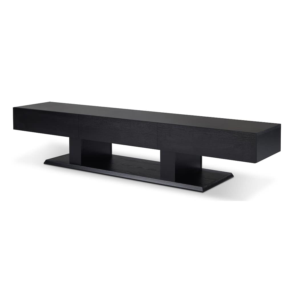Transitional Black TV Stand with 3 Drawers and Double Pedestal Base for TVs up to 50 Inches.