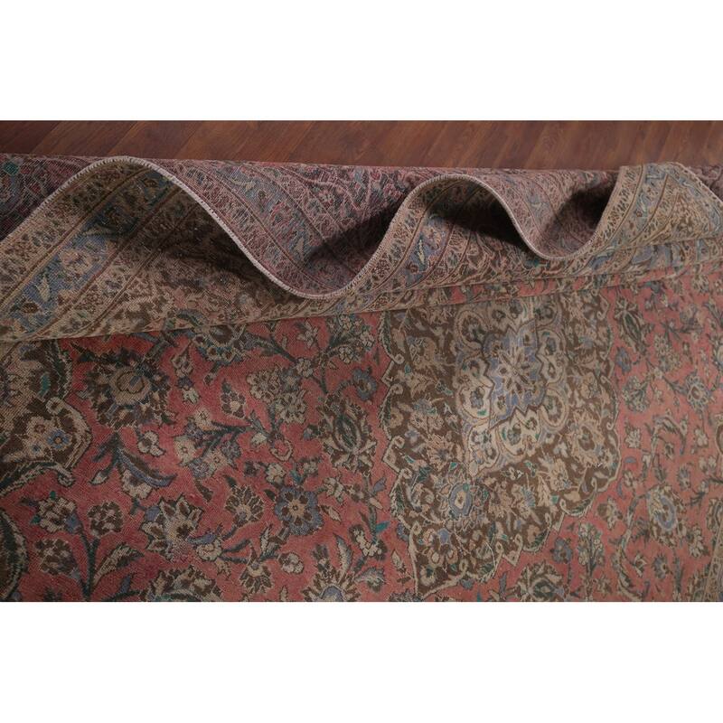 Mashad Persian Vintage Rug Hand-Knotted Oriental Wool Carpet - 9'10"x 12'9"