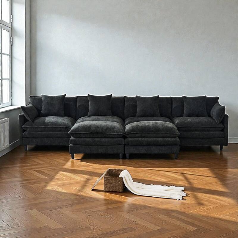 140.9" U-Shaped Modular Sectional Sofa with 2 Ottomans, Chenille Upholstery, Deep Seat Couch for Living Room