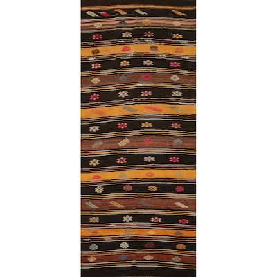 Hand Woven Oriental 100% Wool Carpet Southwestern Tribal Multi-Colored Kilim Runner Rug - 12' 5'' X 4' 3''
