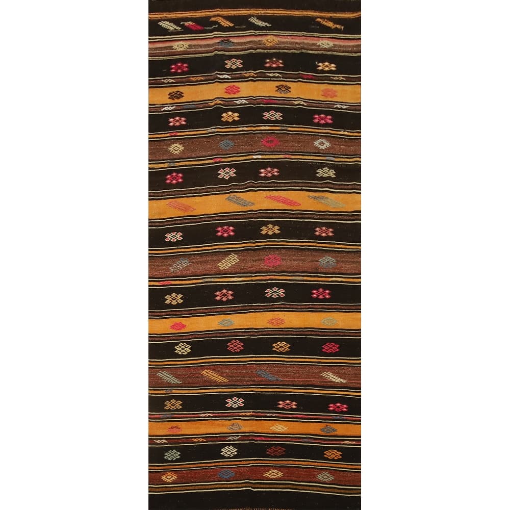 Hand Woven Oriental 100% Wool Carpet Southwestern Tribal Multi-Colored Kilim Runner Rug - 12' 5'' X 4' 3''