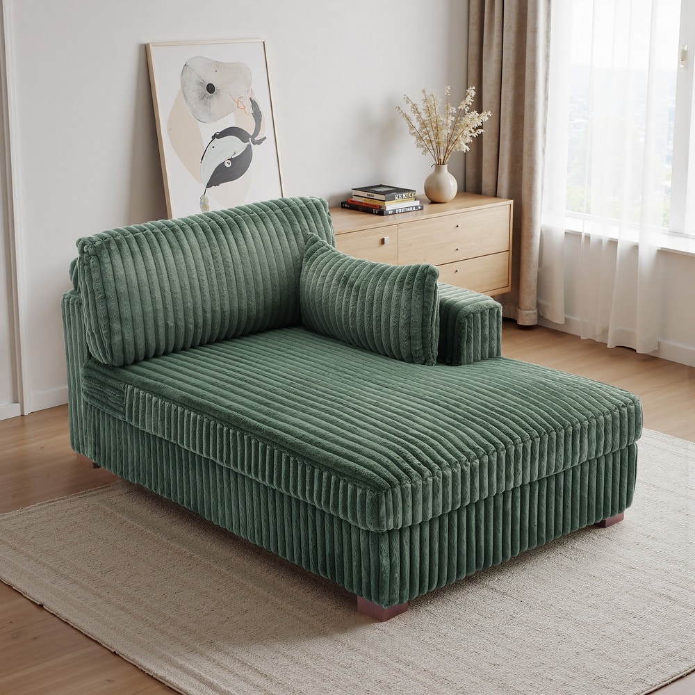 UIXE Upholstered Plush Bedroom Lounge Chairs with Left Armrest & Lumbar Pillow