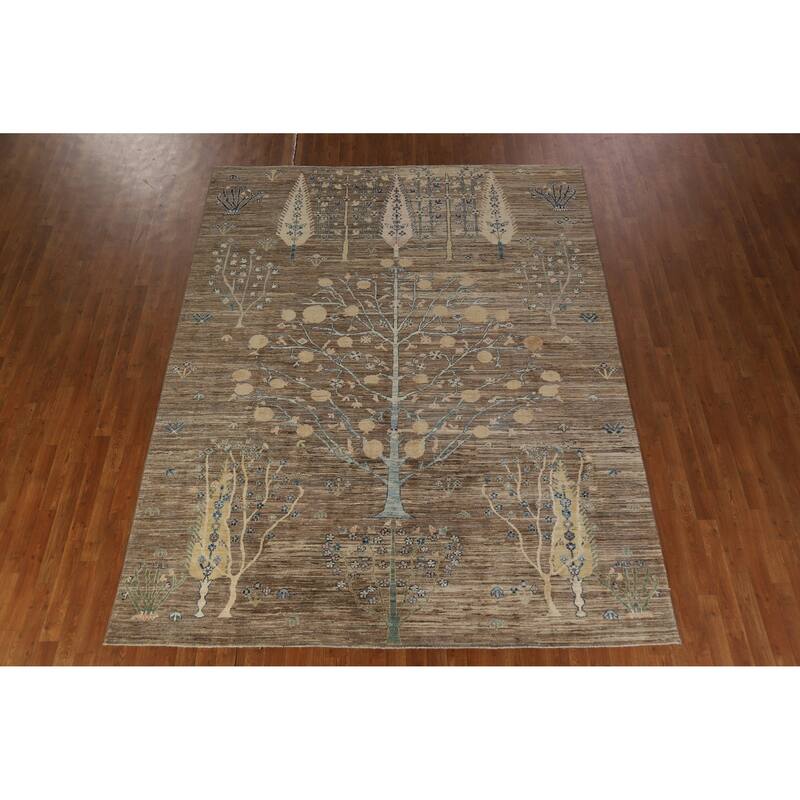 Hand Knotted Oriental 100% Wool Carpet Transitional Floral Brown Oushak Area Rug - 10' 0'' X 7' 10''