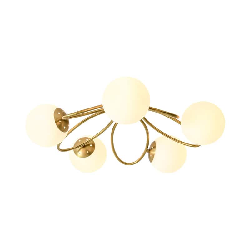 Modern 5-Light Opal Glass Ring Metal Semi Flush Mount Ceiling Light