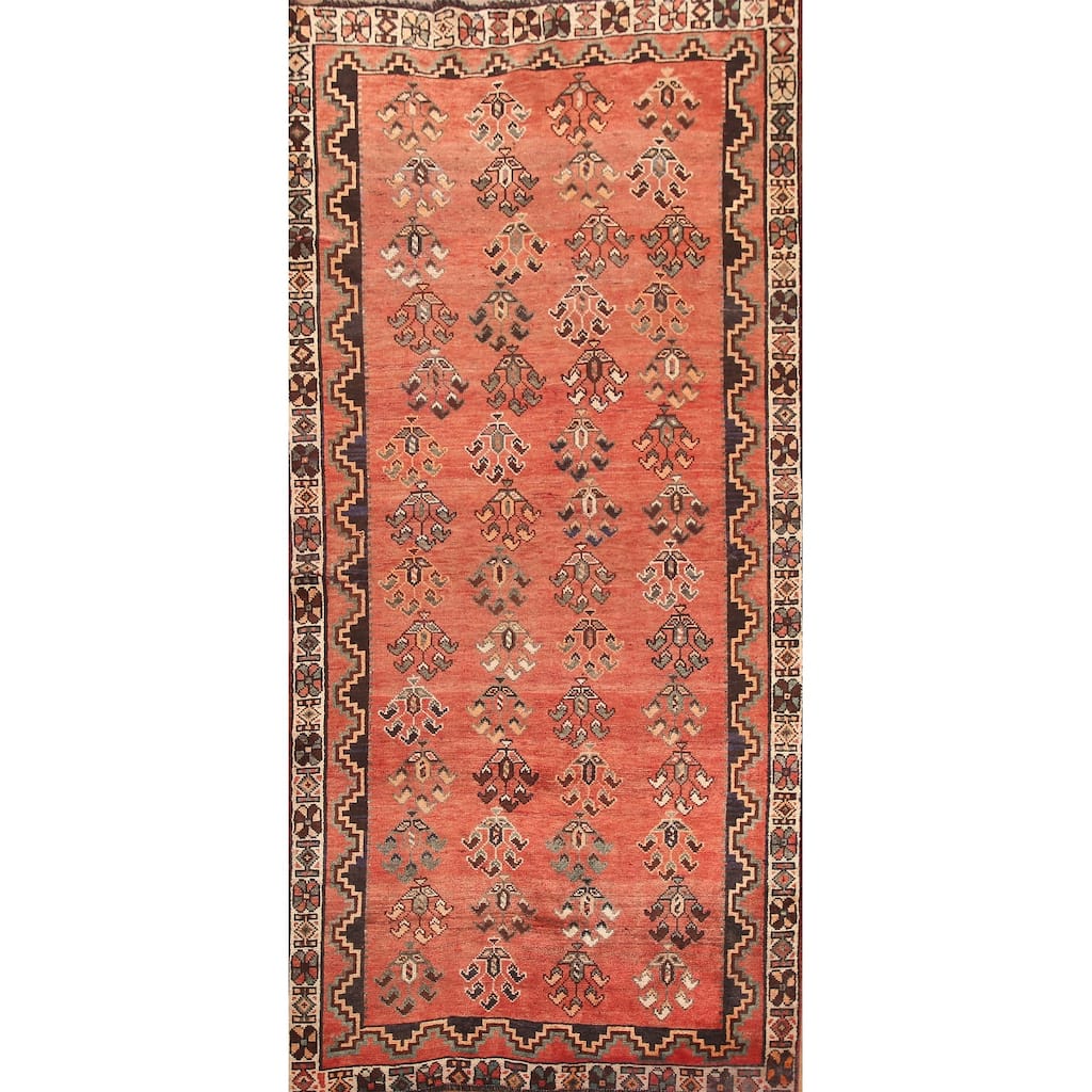 Hand Knotted Oriental 100% Wool Carpet Traditional All-Over Red Qashqai Area Rug - 9' 10'' X 4' 8''