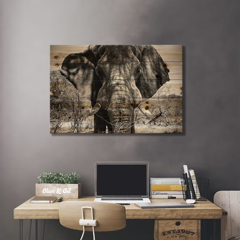 Elephant Portrait Print On Wood by Philippe Hugonnard - Multi-Color