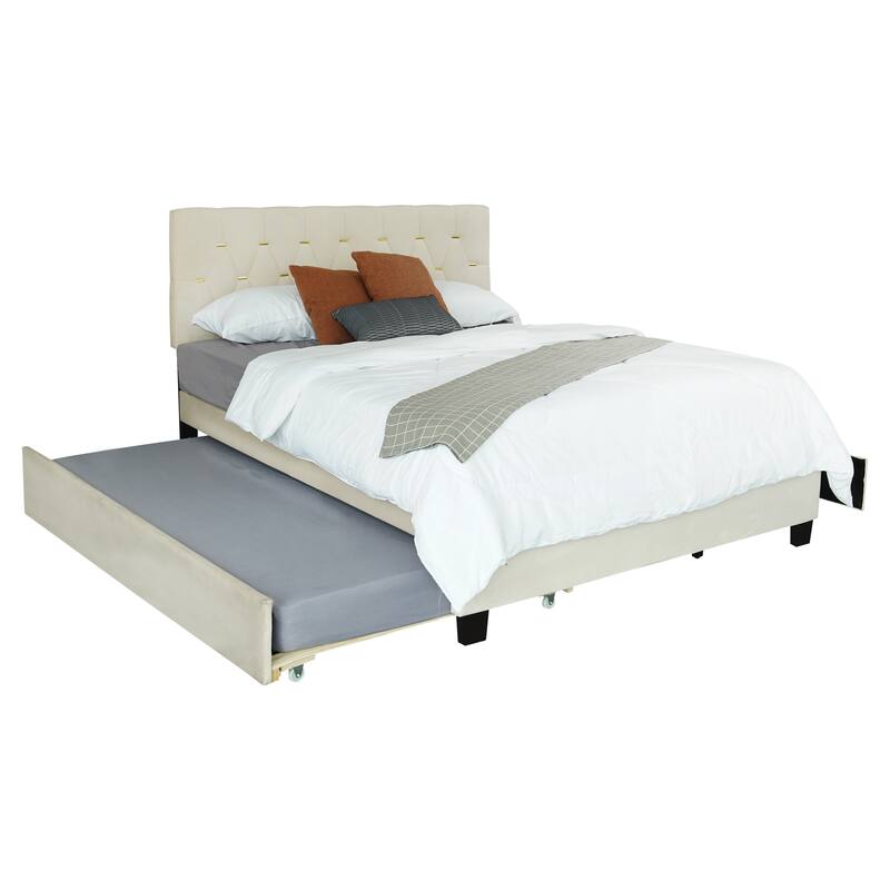 Modern Queen Size Bed with Trundle and Drawers