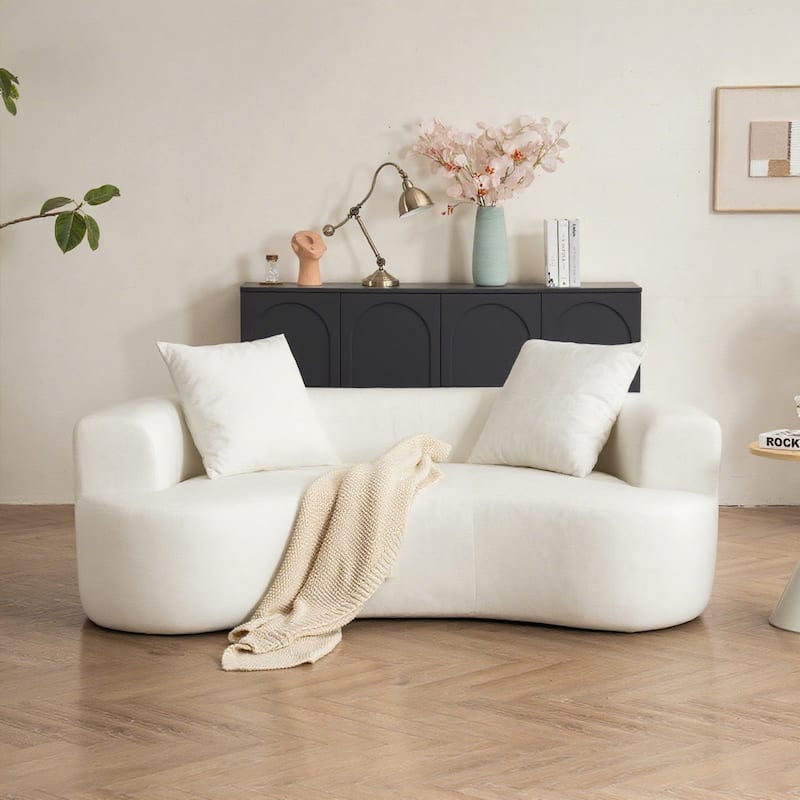 Moon-shaped Chaise Couch Chenille Cat Waist Deep Seat Loveseat Sofa