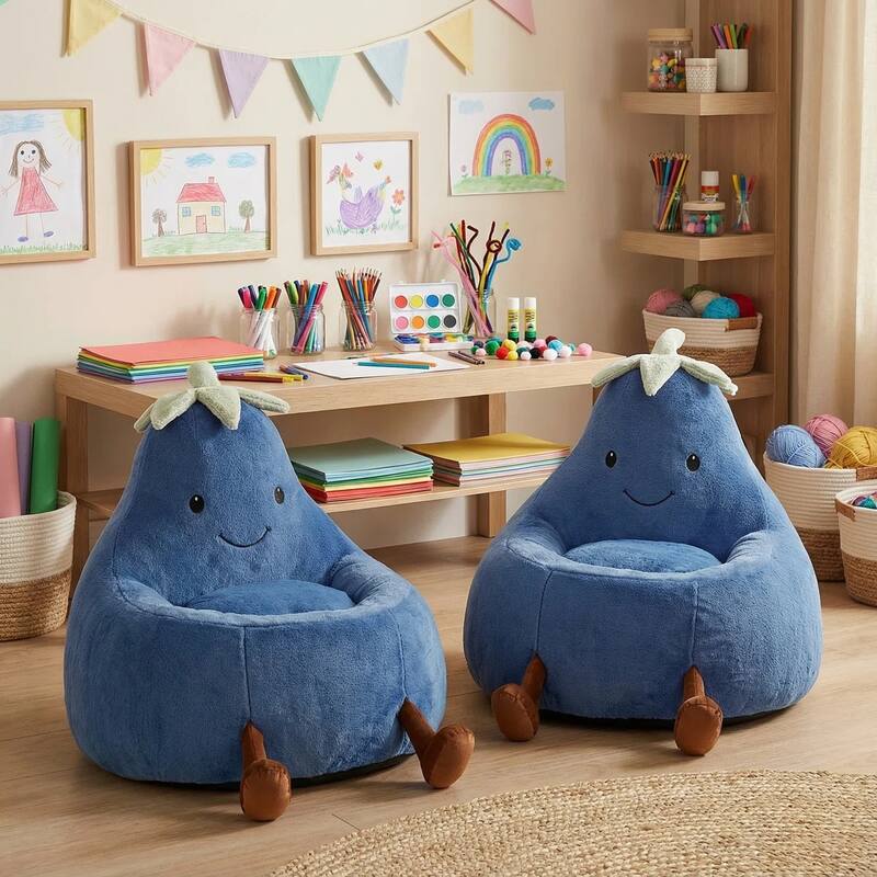 Kids Eggplant Bean Bag Chair and Crash Pad Lounger Seat for Gaming, Reading and Watching TV for Toddlers and Children's Rooms
