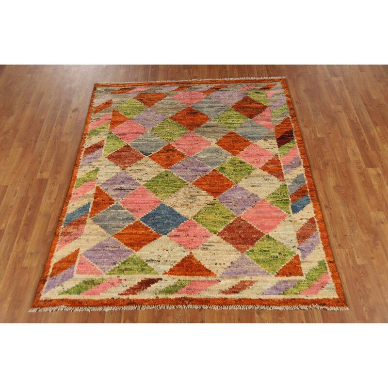 Tribal / Trellis Moroccan Oriental Rug Handmade Wool Carpet - 5'3" x 6'4"