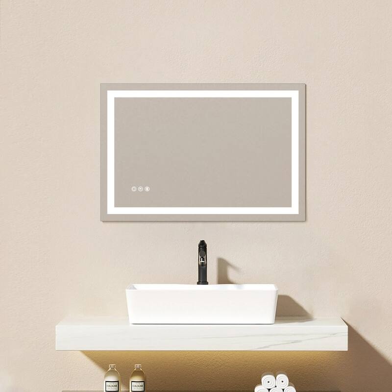 Topcraft Frameless Tempered Glass Mirror with Dual LED Strip Lighting