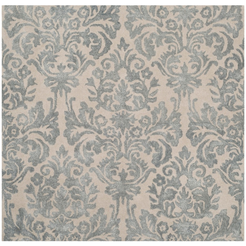 SAFAVIEH Handmade Bella Trea Modern Floral Wool Rug - 5' Square - Ivory/Silver