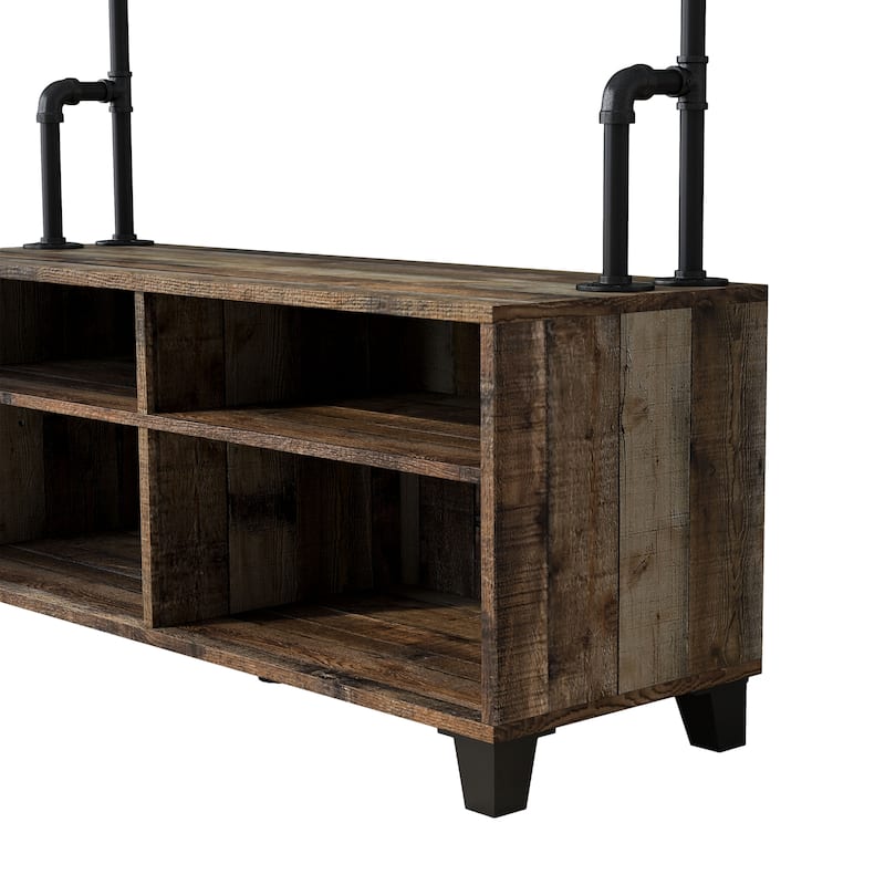 DH BASIC Industrial Barnwood Iron Entryway Bench with Coat Rack by Denhour