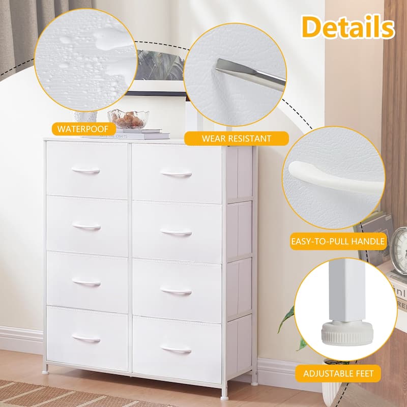Stylish 8 Drawer Chest of Dressers for Bedroom, Tall Chest Organizer Tower with Wooden Top
