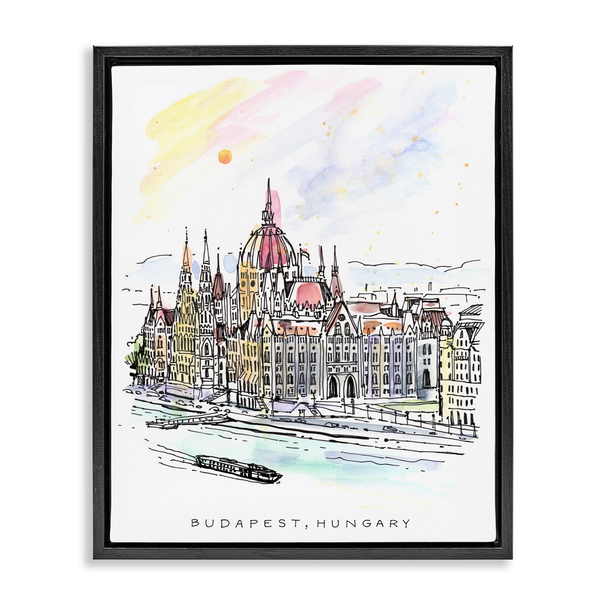 Stupell Minimal Budapest Skyline Framed Floater Canvas Wall Art Design By Angela Steahling