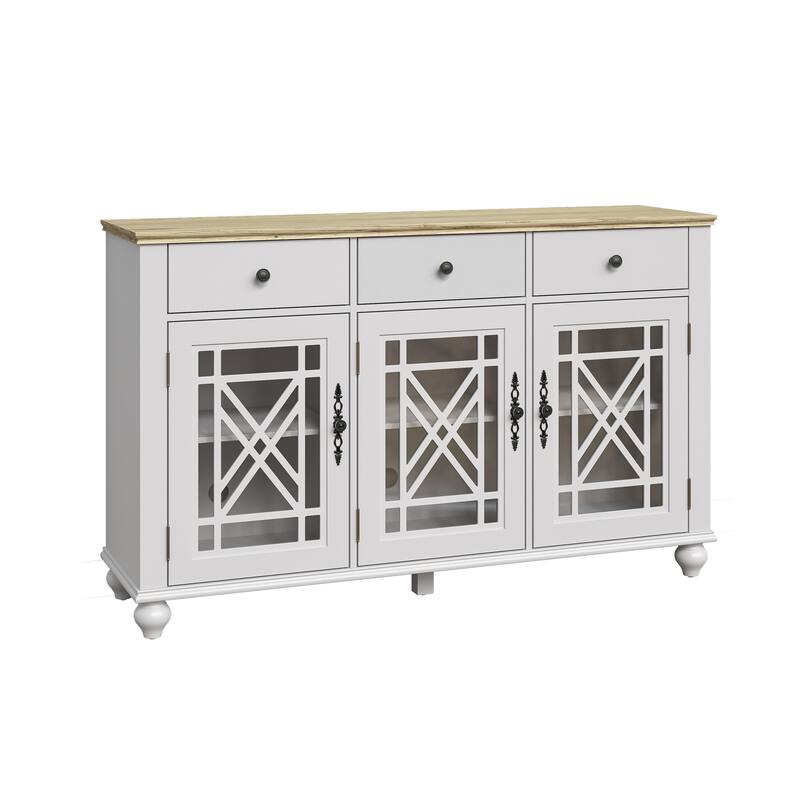 55" Vintage Style Kitchen Accent Buffet Sideboard Cabinet w/ Drawers - 55" in Width
